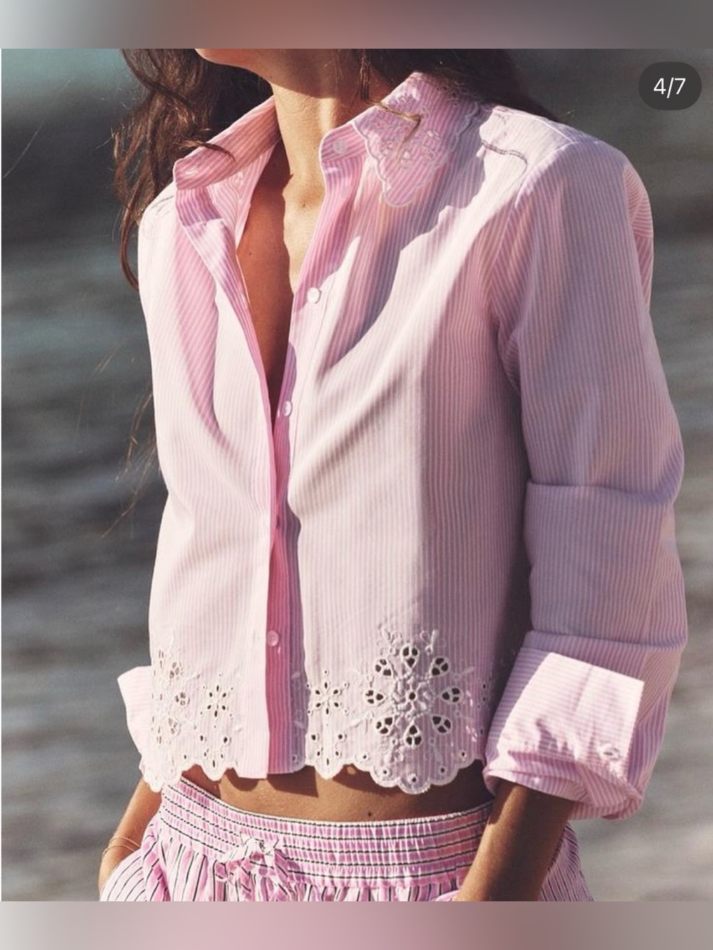 NWT Pink Eyelet Hem Cotton Button-Up Shirt